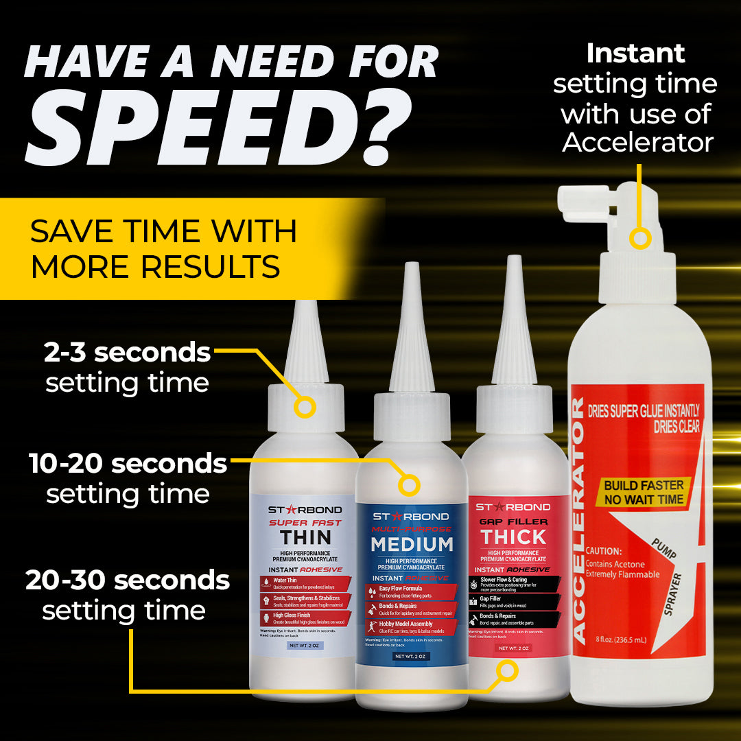2 oz. Thin, Medium, Thick Super Glue and 8 oz. Pump Accelerator Bundle