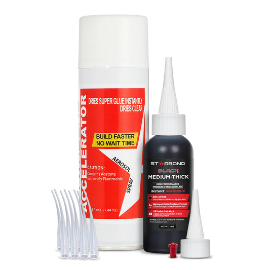 2 oz. Black Super Glue + 6 oz. Aerosol Accelerator Bundle